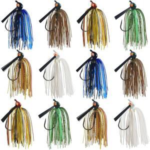 베이스 풋볼 낚시 지그 세트, 위드 가드 실리콘 스커트가 있는 뒤집기 지그를 위한 잡초 없는 수영 헤드 파이크 월아이를 담수 미끼