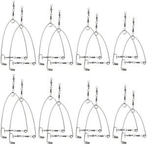치바오 16피스 자동 얼음 낚시 바늘 장치 스테인리스 스틸 스프링 적재 덫 트래핑 장비 작동 도구와 생존 미끼 트래핑용 장착
