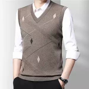 남자 니트 가을 캐주얼 연간 브이넥 루즈핏 조끼 풀오버 민소매 유행3