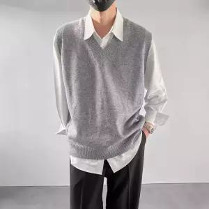 남성 니트 이너 민소매 조끼 탑 풀오버 봄추동 루즈핏 브이넥 유행3
