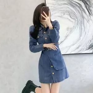 여사친 원피스 미디 데님 청스커트 시크 출근룩 움 고급 정장 긴팔 벨트 SPO마켓5