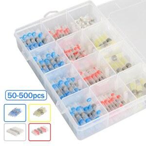 50/500개 방수 열수축 튜브 납땜 절연 전선 단자 버트 스플라이스 전기 커넥터 세트