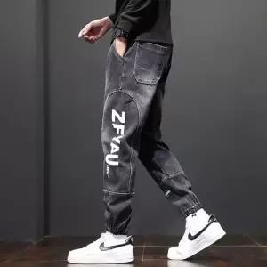 남자 캐주얼 링클프리 루즈핏 데님팬츠 와이드핏 다크그레이 조거팬츠 프린트 청바지 스판 M스포5