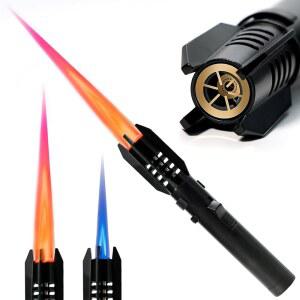 캠핑 라이터, 토치 스트레이트 플레임 브라이트 파이어 리필 가능한 방풍 조절 색상, 안전 잠금 장치 포함 캠프파이어 주방 하이킹 양초 벽난로 BBQ 야외 필수품(블랙)