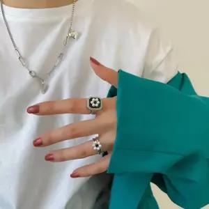 [무슈봉]엔틱 무드 로얄 펄 블랙 프레임 오픈링 반지 2종