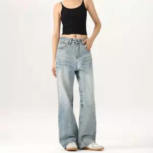 바지 여친 워싱 연 하이웨이브 청바지 바이브룩 부츠컷 와이드 핏 BE1