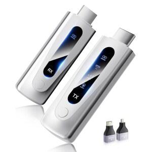 eAj 2025 업그레이드된 무선 HDMI 송신기 및 수신기 328FT/100M, LED 디스플레이, 4K 디코드 1080P@60Hz 울트라 HD 비디오 출력, PC / 프로젝터 / TV 박스에서 모니터링할 수 있는 5G+2.4G 플러그 앤 플레이