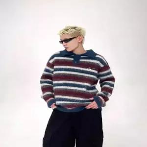 니트 가을 남성 톱 숏 카디건 긴팔 싱글 스트라이프 브이넥 앙고라 OP3