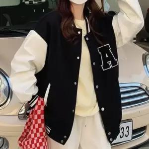 배색 레터패치 오버핏 여성 바시티 점퍼 야구잠바