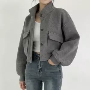 스텐드넥 크롭 포켓 여성 미니멀 캐주얼 자켓