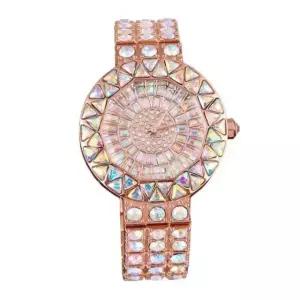 여성 큐빅 스톤 시계 플라워 가죽 콤비 고급 손목