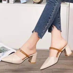 여성 통굽 펌프스 빅사이즈 스트랩 포인트 힐 구두