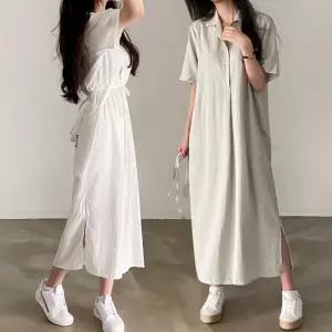 루즈핏 내추럴 셔츠 여성 롱 원피스