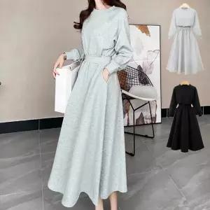 플레어 허리밴딩 저지 여성 롱 원피스