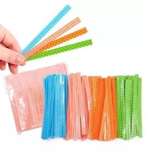 리본빵끈 KP 체크도트 약1000개 포장 리본끈 패트빵끈(12cm)