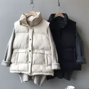 2컬러 하이넥 루즈핏 여성 조끼패딩 OSM-1006645