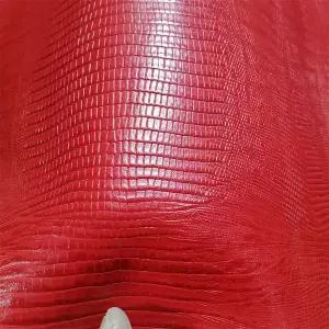 인조가죽시트지 가죽 수선패치  1.2mm 레드 카우하이드소가죽 도마뱀 무늬 탑그레인 천연 가죽. DIY 수공예