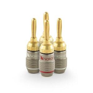 eAj 나카미치 팬락 엑셀 시리즈 24k 골드 도금 바나나 플러그 10 AWG - 스피커용 18 AWG 게이지 크기 4mm 하이파이 스테레오 홈 시어터 라디오 오디오 와이어 케이블 퀵 커넥터, 4개(2쌍)