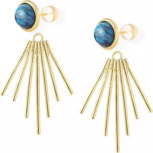 골든 선 레이 재킷 귀걸이 선버스트 참 라운드 스톤 이어 스터드 모던 셀레스티얼 스테이트먼트 여성용