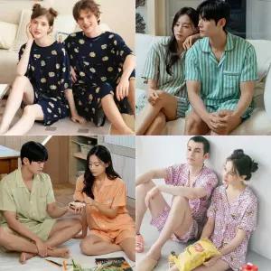 여름 커플 잠옷 반팔 반바지 신혼 선물 라운지웨어 파자마 홈웨어