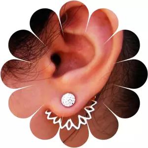 알레리아 빈티지 크리스탈 로터스 이어 재킷 귀걸이 골드 Cz 라인스톤 클라이머 앞뒷 여성용 보석