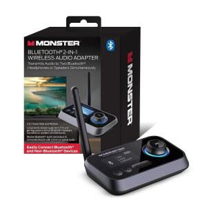 eAj Monster Bluetooth 송신기 및 수신기, 2-in-1 Bluetooth 오디오 어댑터, 비블루투스 장치로 스트리밍, 헤드폰 2대로 TV 스트리밍, 33피트 범위, 아날로그 및 디지털, TV USB 전원 공급, 3.5mm 보조 포트