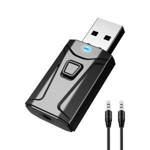 eAj 차량용 Tsnam USB 블루투스 어댑터, 블루투스 송신기 수신기 플러그 앤 플레이, TV, 헤드폰, PC, 스테레오용 3.5mm AUX 무선 오디오 어댑터