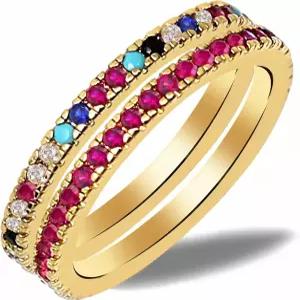 여성용 SUSANN 14k 리얼 골드 도금 컬러 다이아몬드 밴드 반지 변색되지 않은 스태커블 개인 맞춤형 약속