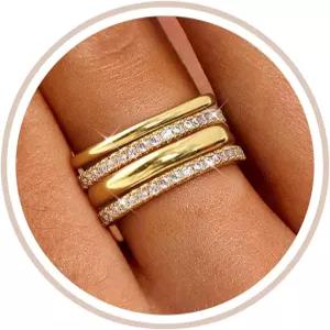 여성용 플로리데코 스태커블 링 14K 금도금 앙증맞은 큐빅 지르코니아 미니멀리스트 스태킹 엄지 세트 얇은