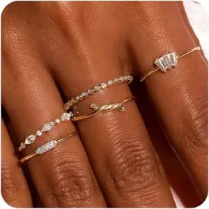 변색되지 않는 여성용 WFYOU 골드 링 큐빅 지르코니아 스태커블 14K 도금 세트 주얼리 사이즈 6 7 8 9 10