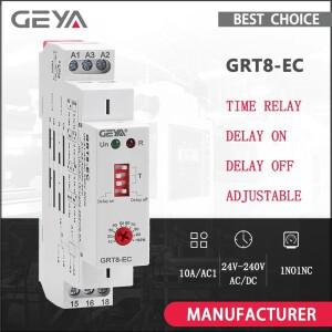 GEYA GRT8-EC 10A 이중 기능 타이머 릴레이 온 딜레이 또는 오프 AC220V AC380V ACDC24V-240V 타임 CE CB R