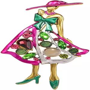 라인스톤 레이디 브로치 핀 여성 패션 핑크 그린 크리스탈 에나멜 모자 가방 라펠 가슴핀 여장 액세서리