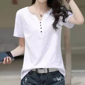 슬리밍 여름 브이넥 반팔 여성 쿨 티셔츠_24826386