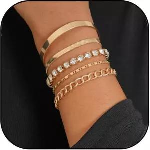 여성용 RGWTGKYH 청키 골드 스태커블 팔찌 세트 14K 페이퍼클립 쿠바 링크 체인 스택 패션 조절 가능