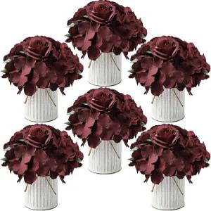 DIYDOFUN 꽃 테이블 중앙 조각 - 신부 티 파티 이벤트 장식을 위한 소박한 금속 꽃병이 있는 6가지 꽃꽂이