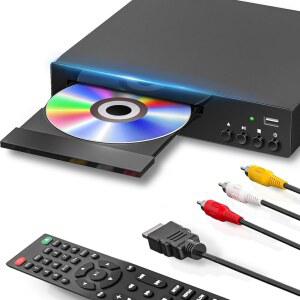 eAj USB 입력 기능이 있는 스마트 TV용 HDMI DVD 플레이어, 1080P 지역 무료 DVD 플레이어, PAL/NTSC, HDMI 및 AV 케이블 및 리모컨 지원 HD 컴팩트 CD DVD 플레이어