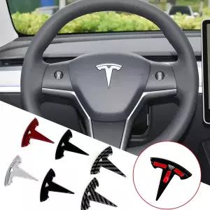 자동차휠캡 크롬 블랙 로고 자동차 스티어링 휠 커버 스티커 배지 엠블럼 테슬라 모델 3 Y X S 데칼 교체
