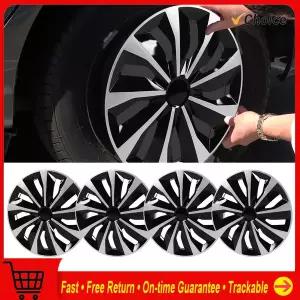 자동차휠캡 4Pcs 14 인치 Hubcap 휠 커버 세트 포드 피에스타/푸조 205/Clio/Seat Ibiza/Felicia 블랙 실버