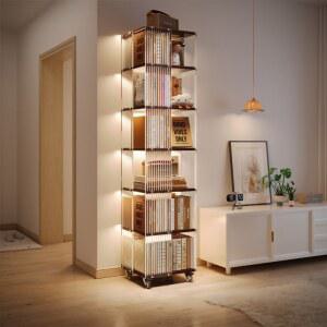 회전 책장 이동식 바퀴 미니 LED 거실 북카트