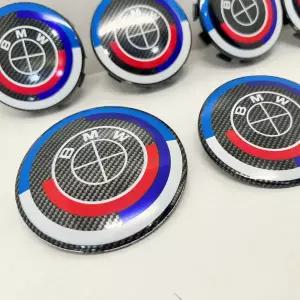 자동차휠캡 BMW 호환 그룹 50주년 기념 카본 파이버 패턴 배지 74/82mm 로고 68mm 허브 커버 ABS 45mm 스티