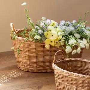 타원형 라탄바구니 바스켓 정리함 수납함 토트백 스퀘어 직조 핸드백 인테리어