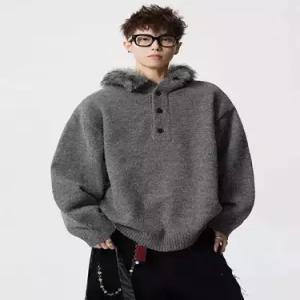 남성 니트 빈티지 카디건 집업 퍼 후드 댄디 탈부착 스포M1