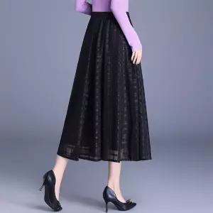 치마 여성용 망사 추동 질감 데일리 플리츠 우산 격자무늬 슬림핏 쉬폰 A라인 스포M3