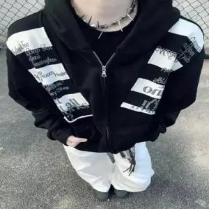 남성용 가을 가디건 카디건 후드 댄디 레터링 커플 집업 자수 패치 스포M3