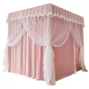 캐노피 모기장 사각 침대 레이스 커튼 대형 핑크 방충망 텐트