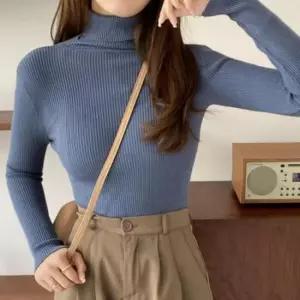 [옷은날개] 여성 베이직 골지 목폴라 터틀넥 니트티 티셔츠