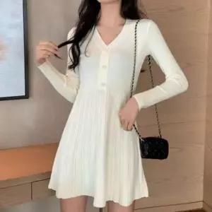 [옷은날개] 여성 슬림핏 골지 미니원피스 V넥 숏원피스 여리여리