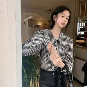 [옷은날개] 빅카라 체크 패턴 루즈핏 블라우스