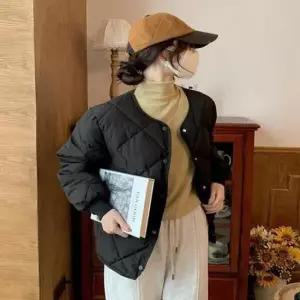 경량패딩 루즈핏 라운드넥 마름모 무늬 여성 누빔 패딩 점퍼