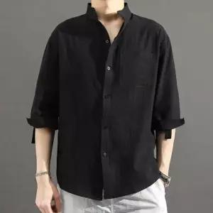 남성용 봄여름 가을 7부 린넨 셔츠 내추럴 카라 남방 군인휴가룩